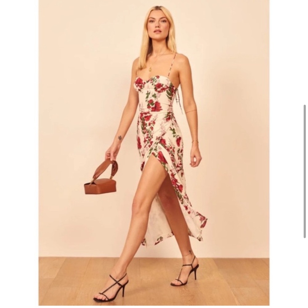 Reformation Kourtney Dress, Size 4, Georgette Red Rose Print